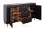 Stabiles Sideboard / Kommode mit vier Fächer Barbe 17, drei Schubladen, Farbe: Schwarz matt, ABS-Kantenschutz, Griffe: Gold, zwei Türen, Maße: 83,5 x 137 x 40 cm, leicht kombinierbar mit anderen Möbeln