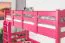 Hochbett 90 x 200 cm, "Easy Premium Line" K22/n, Buche Massivholz rosa lackiert, teilbar