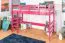 Hochbett 90 x 200 cm, "Easy Premium Line" K22/n, Buche Massivholz rosa lackiert, teilbar
