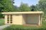 Holz-Gartenhaus 3,28 x 7,09 Meter (inkl. Dach) | 1 Fenster | 28 mm Blockbohlen |natur unbehandelt | Flachdach | inkl. Fußboden | aus nordischer Fichte Abbildung
