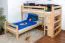 Doppelstockbett L-Form 90 x 200 cm | Buche massiv | natur lackiert | mit Regal | inkl. Rollrost | umbaubar in Einzelbetten Abbildung