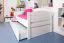 Bettrahmen für Kinder / Kinderbett 90 x 200 cm | Massivholz: Buche | Weiß Lackiert | inkl. 2. Liegeplatz 90 x 190 cm ausziehbar und 2 Rollrost | besonders hohe Qualität Abbildung