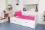 Bettrahmen für Kinder 90 x 200 cm mit Ausziehbett 90 x 190 cm | Massivholz: Buche | Weiß Lackiert | inkl. 2. Liegeplatz 90 x 190 cm ausziehbar und 2 Rollrost Abbildung