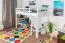 Weißes Kinder-Hochbett 90 x 190 cm | Massivholz: Buche | Weiß Lackiert | umbaubar in Einzelbett | Premium-Qualität | inkl. Rollrost Abbildung