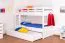 Etagenbett + Bettkasten für Jugendliche 90 x 200 cm | Massivholz: Buche | Weiß Lackiert | umbaubar in 2 Einzelbetten | inkl. Bettkasten | inkl. Rollroste Abbildung