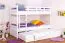 Etagenbett + Ausziehbett für Kinder 90 x 200 cm | Massivholz: Buche | Weiß Lackiert | inkl. Stauraum/Ausziehbett | umbaubar in 2 Einzelbetten | inkl. Rollroste Abbildung