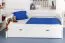  90 x 200 cm Kinderzimmer-Bett mit Bettkasten als Gästebett oder Stauraum | Massivholz: Buche | Weiß Lackiert | inkl. 2. Liegeplatz 90 x 190 cm ausziehbar und 2 Rollrost Abbildung