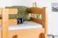 Etagenbett + Bettkasten für Jugendliche 90 x 200 cm | Massivholz: Buche | Natur Lackiert | umbaubar in 2 Einzelbetten | inkl. Bettkasten | inkl. Rollroste Abbildung