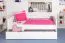  90 x 200 cm Kinderzimmer-Bett mit Bettkasten als Gästebett oder Stauraum | Massivholz: Buche | Weiß Lackiert | inkl. 2. Liegeplatz 90 x 190 cm ausziehbar und 2 Rollrost Abbildung