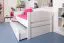  90 x 200 cm Kinderzimmer-Bett mit Bettkasten als Gästebett oder Stauraum | Massivholz: Buche | Weiß Lackiert | inkl. 2. Liegeplatz 90 x 190 cm ausziehbar und 2 Rollrost Abbildung