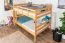 Stockbett für Jugendliche 140 x 200 cm | Massivholz: Buche | Natur Lackiert | umbaubar in 2 Einzelbetten | inkl. Rollroste Abbildung