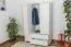 Kleiderschrank | 3 Drehtüren | 2 Schubladen | 5 Fächer | mit Kleiderstange | 135 cm breit | Massivholz | Farbe: Weiß Abbildung