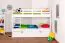 Etagenbett + Ausziehbett für Kinder 90 x 200 cm | Massivholz: Buche | Weiß Lackiert | inkl. Bettkasten | umbaubar in 2 Einzelbetten | inkl. Rollroste Abbildung