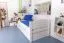  90 x 200 cm Kinderzimmer-Bett mit Bettkasten als Gästebett oder Stauraum | Massivholz: Buche | Weiß Lackiert | inkl. 2. Liegeplatz 90 x 190 cm ausziehbar und 2 Rollrost Abbildung