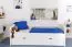  90 x 200 cm Kinderzimmer-Bett mit Bettkasten als Gästebett oder Stauraum | Massivholz: Buche | Weiß Lackiert | inkl. 2. Liegeplatz 90 x 190 cm ausziehbar und 2 Rollrost Abbildung