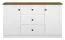 Kommode Oulainen 06, Farbe: Weiß / Eiche - Abmessungen: 86 x 150 x 40 cm (H x B x T), mit 2 Türen, 3 Schubladen und 4 Fächern