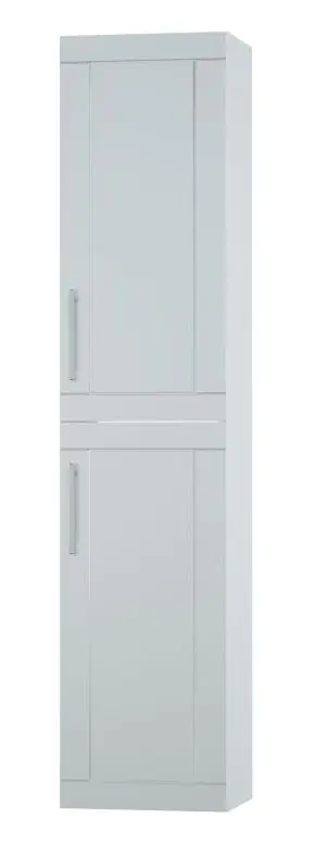 Heller Bad - Hochschrank Eluru 11 mit 4 geräumige Fächern, Weiß glänzend, 160 x 35 x 35 cm, mit 2 Türen und 3 Glaseinlegeböden, 1 Wäschekorb
