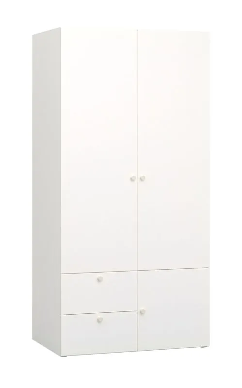 Drehtürenschrank / Kleiderschrank Aenna 26, inkl. LED-Beleuchtung, Farbe: Weiß / Indigo, Maße: 202,5 x 100,5 x 60 cm, zwei Schubladen, sechs Fächer
