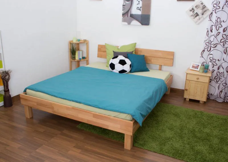 Modernes Jugendbett / Massivholzbett Wooden Nature 01, Kernbuche massiv geölt, sehr gute Verarbeitung, Matratzenmaß 160 x 200 cm, mit Kopfteil