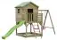 Spielturm S20D, Dach: Grün, inkl. Wellenrutsche, Doppelschaukel-Anbau, Balkon, Sandkasten und Holzleiter - Abmessungen: 522 x 363 cm (B x T)