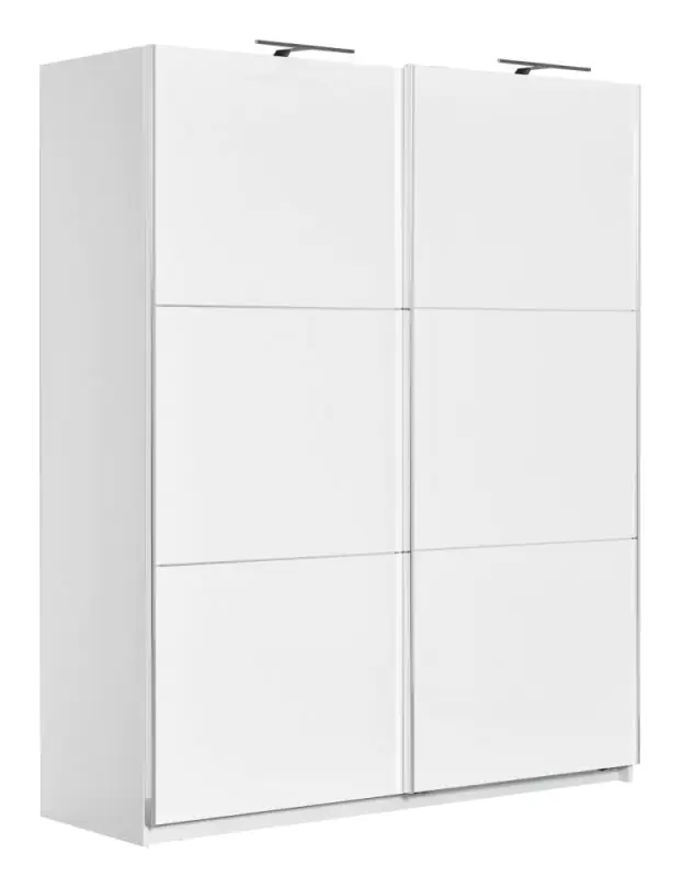 Schiebetürenschrank / Kleiderschrank Sabadell 09, Farbe: Weiß / Weiß Hochglanz - 222 x 179 x 64 cm (H x B x T)