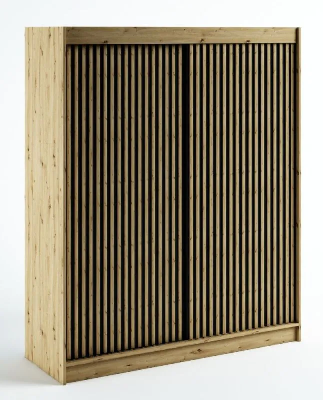 Schiebetürenschrank / Kleiderschrank Borgis 04B, Farbe: Eiche Artisan / Schwarz matt - Abmessungen: 200 x 180 x 62 cm (H x B x T)