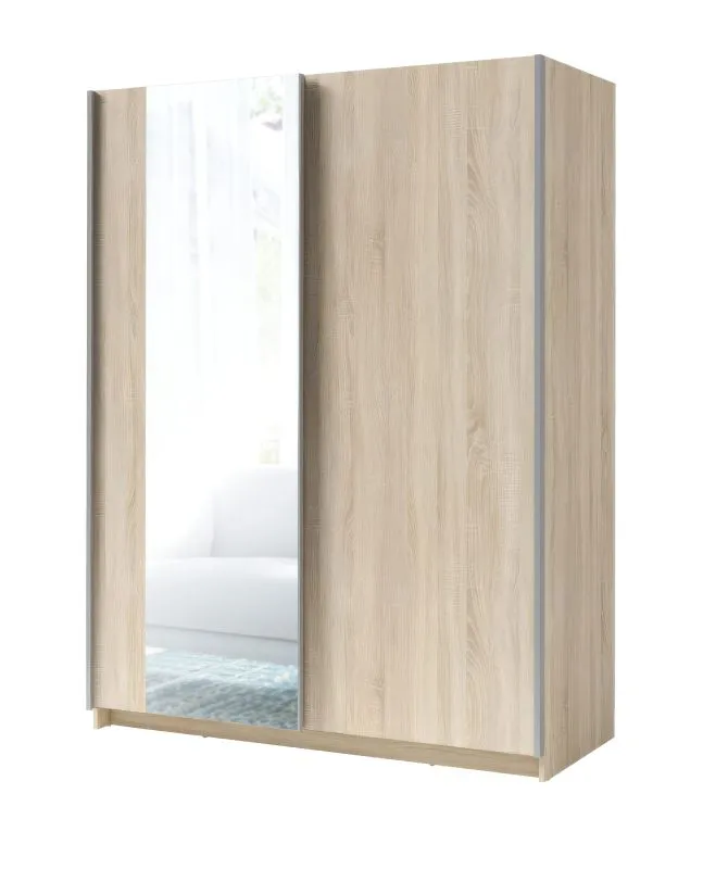 Schiebetürenschrank / Kleiderschrank Trikala 08, Farbe: Eiche - Abmessungen: 198 x 150 x 60 cm (H x B x T)