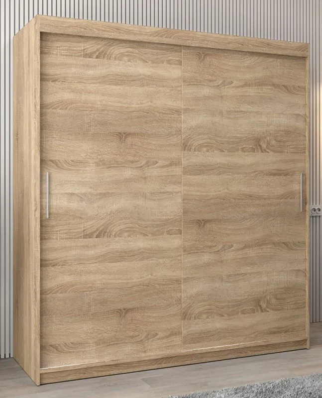 180 cm breiter Schiebetürenschrank mit 2 Türen | 10 Fächer | 2 Kleiderstangen | Farbe: Sonoma Eiche Abbildung