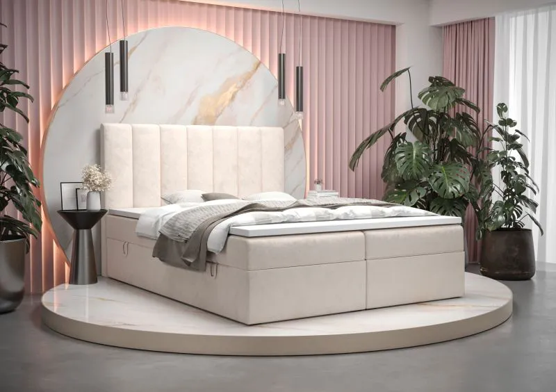 Modernes Einzelbett mit Stauraum Pirin 01, Farbe: Beige - Liegefläche: 140 x 200 cm (B x L)