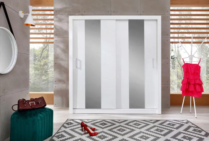 160 cm breiter Kleiderschrank mit 2 Türen | 6 Fächer | Farbe: Weiß Abbildung