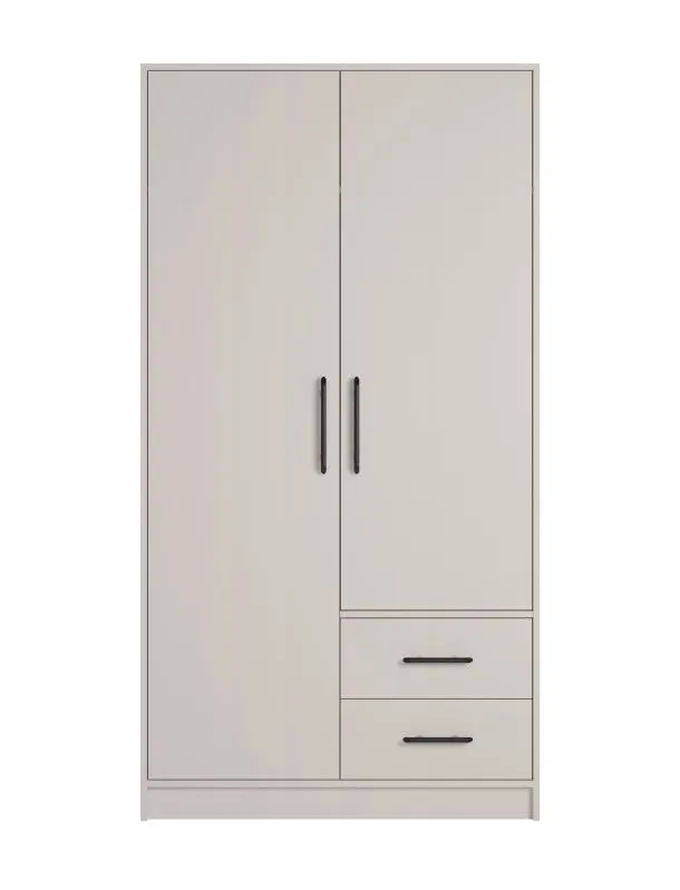 Moderner Kleiderschrank Hannut 08, zwei Schubladen, eine Kleiderstange, Farbe: Kaschmir, zwei Türen, Maße: 190 x 100 x 56 cm, ein Holzeinlegeboden, ein Fach
