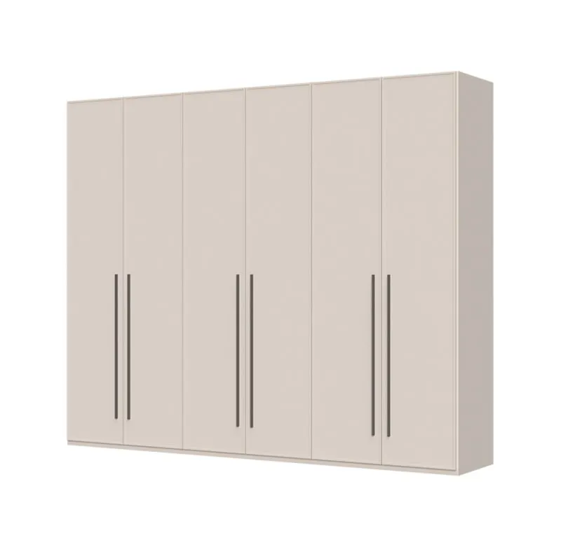 Sechstüriger Kleiderschrank mit genügend Stauraum Neiafu 18, Farbe: Kaschmir, Soft-Close-Funktion, drei Kleiderstangen, Maße: 224 x 272 x 56 cm,