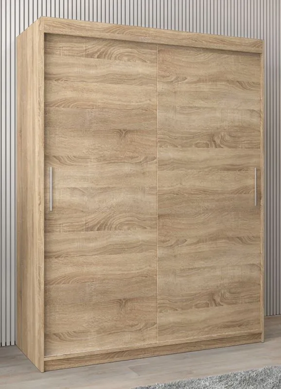 Schiebetürenschrank / Kleiderschrank Bisaurin 3A, Farbe: Eiche Sonoma - Abmessungen: 200 x 150 x 62 cm ( H x B x T)