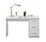 Schreibtisch Powar 02, Farbe: Weiß, drei Schubladen, Griffe: Grau, Maße: 74,5 x 121 x 50 cm, ABS-Kantenschutz, schlichtes Design, für Büro
