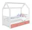 Kinderbett / Hausbett Kiefer Vollholz massiv weiß lackiert D3A, Schublade: Rosa, inkl. Lattenrost - Liegefläche: 80 x 160 cm (B x L)