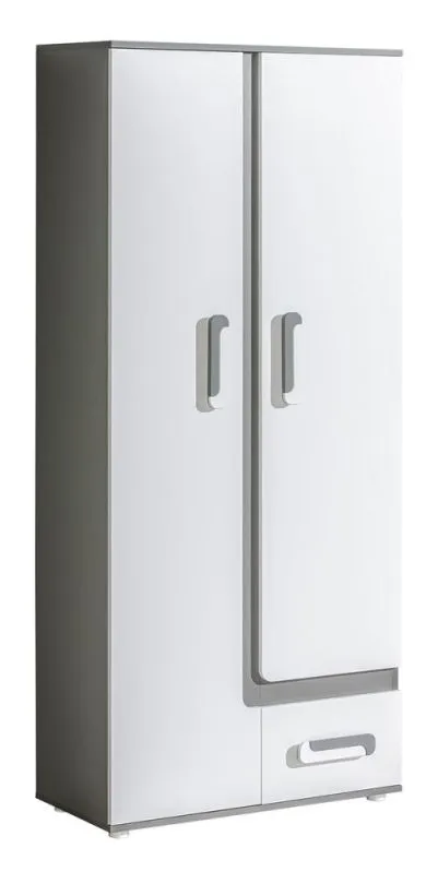 Jugendzimmer - Drehtürenschrank / Kleiderschrank Oskar 03, Farbe: Anthrazit / Weiß - 192 x 85 x 40 cm (H x B x T)