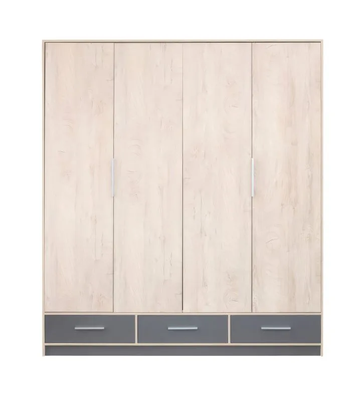Drehtürenschrank / Kleiderschrank Beerzel 01, Farbe: Eiche / Grau - Abmessungen: 230 x 204 x 60 cm (H x B x T)