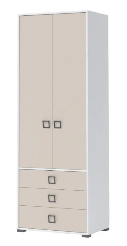 Kleiderschrank | 2 Drehtüren | Keine Schublade | 2 Fächer | mit Kleiderstange | 84 cm breit | Farbe: Weiß Abbildung