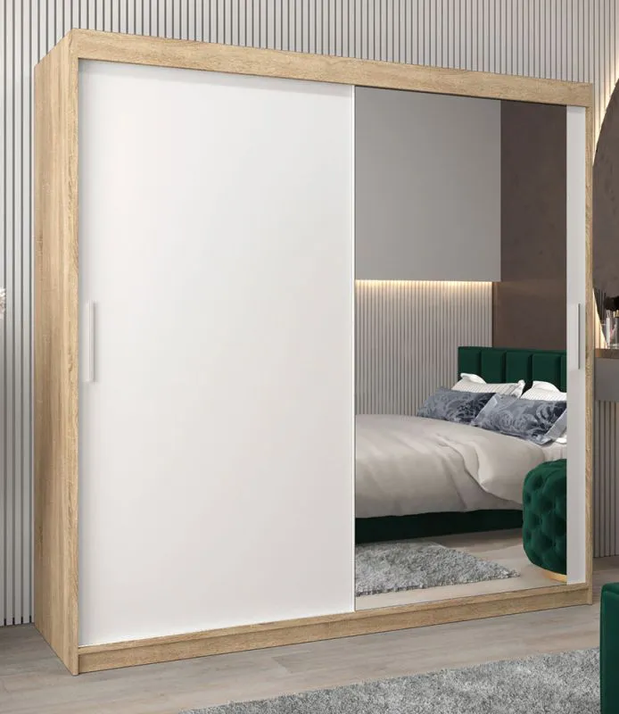 2 Meter breiter Kleiderschrank mit 2 Türen | Farbe: Sonoma Eiche / Weiß Abbildung