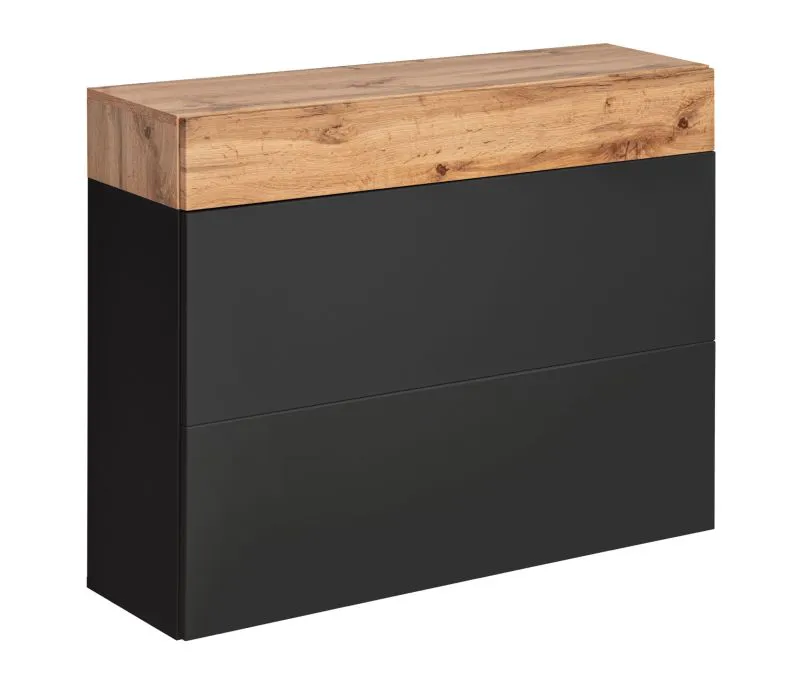 Moderner Hängeschrank mit einer Schublade Pollestad 23, Farbe: Eiche Wotan / Schwarz, zwei Kippfächer, Maße: 80 x 100 x 30 cm, zwei Fächer