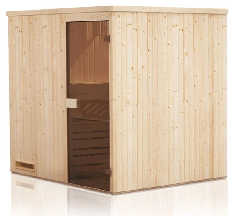 Elementsauna Kawir 68 mm mit Dachkranz - Außenmaße (B x T x H): 244 x 194 x 199 cm