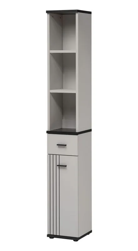 Schrank | 3 offene Fächer | Farbe: Kaschmir / Schwarz | 1 Schublade | Maße: 30 x 32 x 203 cm | 1 Drehtür | Modernes Design | für den Vorraum