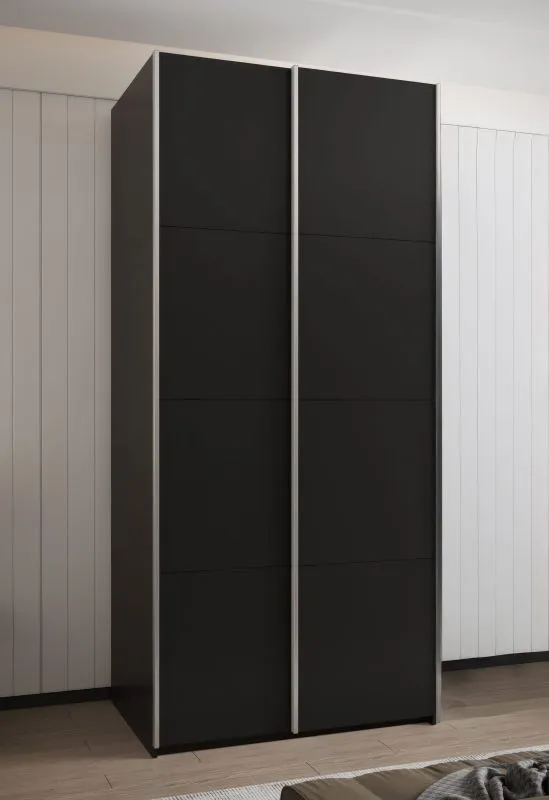 Kleiderschrank / Schiebetürenschrank | 6 Fächer | 2 Kleiderstangen | 245,5 x 120 x 64 cm | 2 Schiebetüren | 6 Einlegeböden | Farbe: Schwarz | Soft-Close