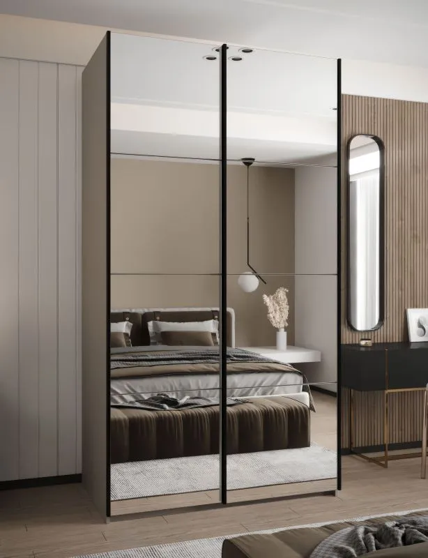 Kleiderschrank / Schiebetürenschrank | 245,5 x 130 x 64 cm | 2 Kleiderstangen | Soft-Close | 2 Schiebetüren | Farbe: Kaschmir | 6 Fächer | 6 Fächer