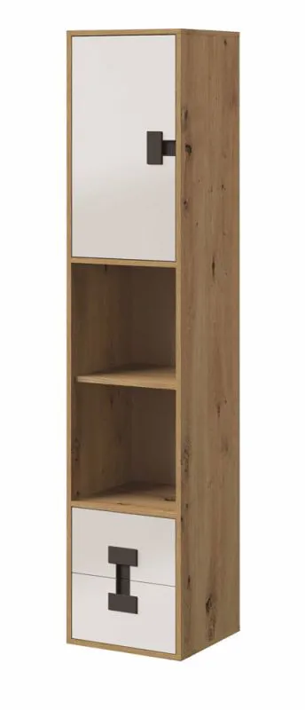 Jugendzimmer - Schrank Garian 06, Farbe: Eiche / Weiß / Grau, Abmessungen: 191 x 40 x 40 cm (H x B x T)