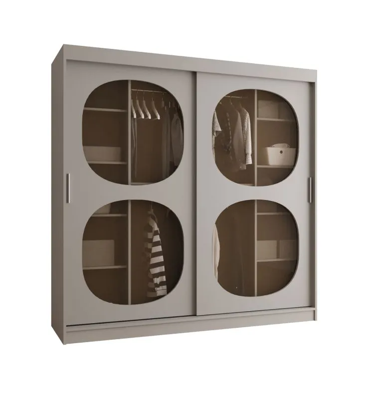Schiebetürenschrank / Kleiderschrank mit 10 Fächer Ortler 06, zwei Kleiderstangen, Farbe: Kaschmir, Schiebetüren mit Rauchglas, 2 Meter breit, für Schlafzimmer