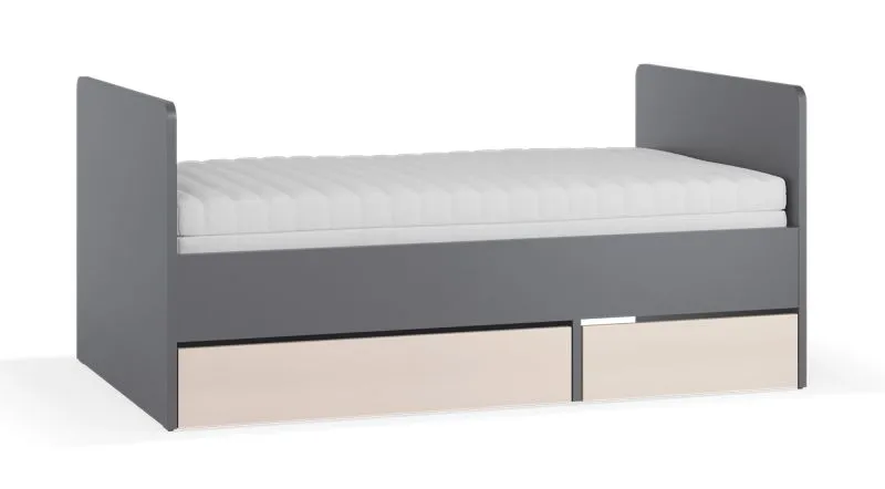 Jugendbett Vergrößerbar | 2 Schubladen | Kinderbett | Farbe: Eiche / Beige | Liegefläche: 90 x 160 - 200 cm | für Jugendzimmer | inkl. Lattenrost