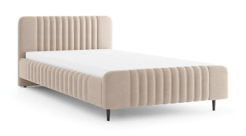 Einzelbett | Kaschmir | Gästebett | Liegefläche 140 x 200 cm | Stoffbezug | inkl. Lattenrost | schwarze Holzbeine | Belladere 12