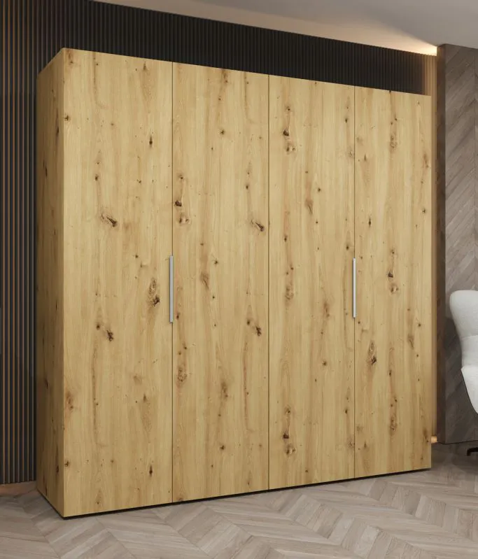 Kleiderschrank mit zwei Kleiderstangen Korab 24, 2 Meter breit, zwei Fächer, vier Türen, Farbe: Eiche Artisan, Soft-Close-Funktion, Griffe: Kaschmir