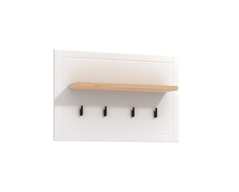Garderobe mit vier Haken Banat 20, eine Ablagefläche, Farbe: Eiche Artisan / Weiß Matt, Maße: 57 x 86,5 x 19,5 cm, ABS-Kanten, für den Vorraum